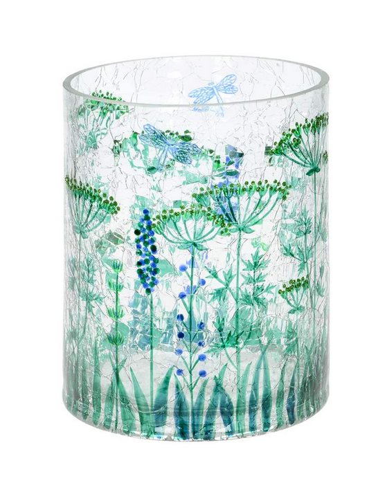 Green Flowers Cylinder Vase / Candle Holder, 5x8