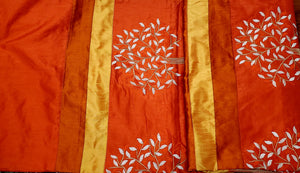 India Bedcover w / 2 Pillowshams, Creamsicle, Tree Motif, Silk, 80" x 100"