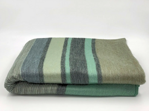 Ecualama Baby Alpaca Wool Throw, Sage & Sea Green Stripes 98x65"