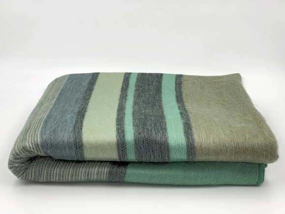 Ecualama Baby Alpaca Wool Throw, Sage & Sea Green Stripes 98x65