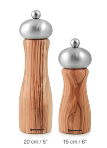 Belle Pepper Mill - Olive Wood with Stainless Steel Top 8"