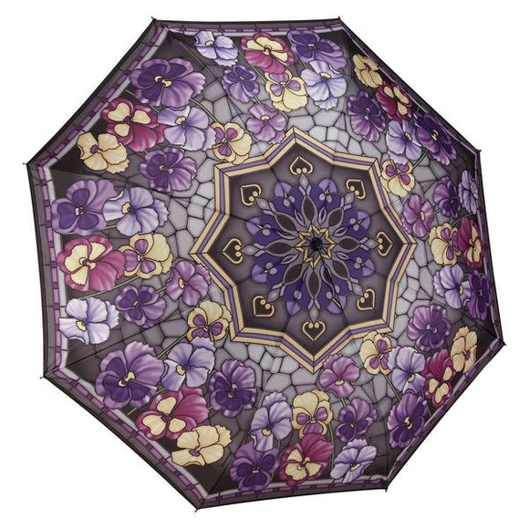 Folding Umbrella - Stained Glass Pansies