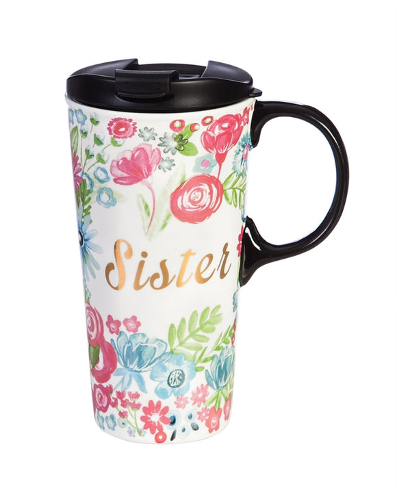 Ceramic Travel Cup w/Tritan Lid & Gift Box, 17oz Sister