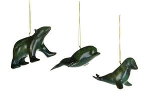 Soapstone Look Seal/Whale/Bear Ornament,3" Assorted
