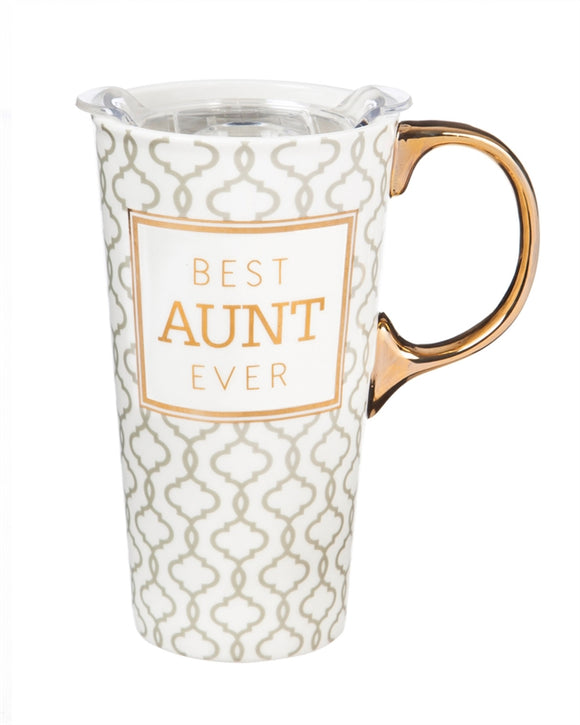 Ceramic Travel Cup w/Tritan Lid & Gift Box, 17oz Best Aunt Ever