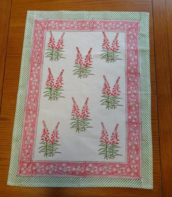 Hand Block Printed Cotton Fireweed Tea Towel