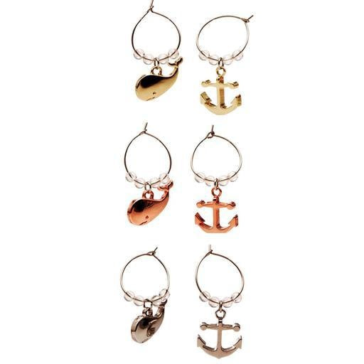 Coastal Wine Charms, Anchors / Whales Set of 6