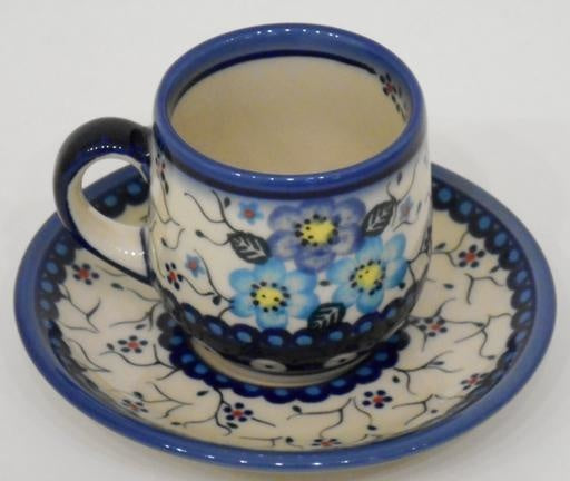 Espresso Cup & Saucer, Blue Flowers & Vines