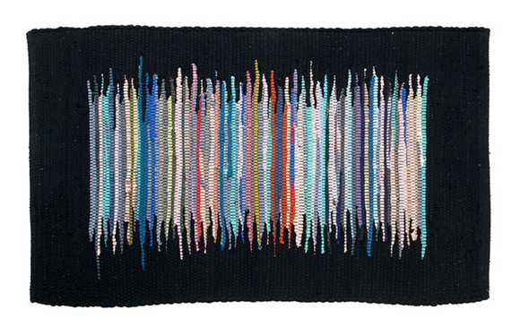 Gajmoti Chindi Rug, Black Colour w/Multi-Colour Inset Stripe Block 24x36
