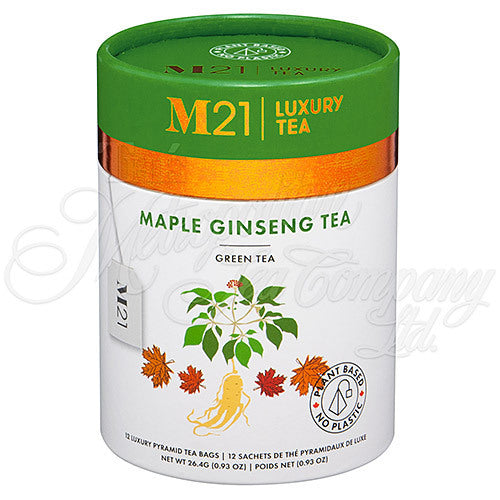 M21 Luxury Tea, Ginseng Maple Green Tea, 12 Pyramid Bags