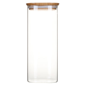 Pebbly Square Glass Storage Jar w/Bamboo Lid, 2.2L