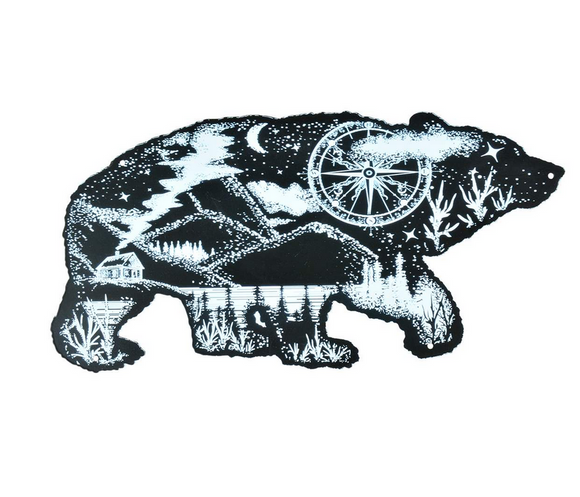 Black/White Metal Bear Sign, 15.5
