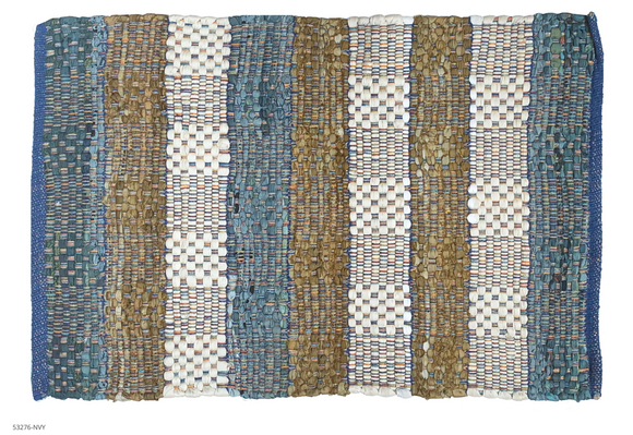 Gajmoti Wide-Stripe Chindi Rug, Navy & Khaki 24x36