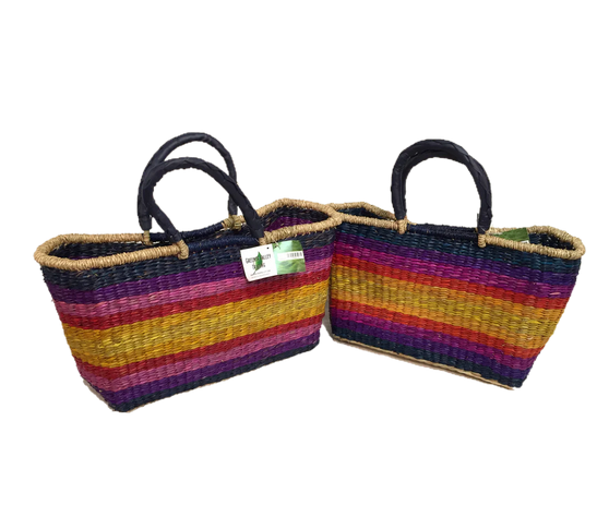 Greener Valley Handwoven Seagrass Tote Bag Set, 2pc - Rainbow