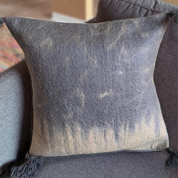 Midnight Felt Cushion Cover With Tassels, 18x18