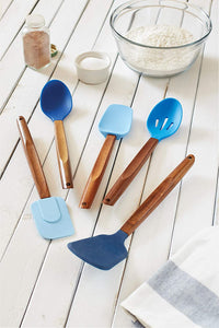 Fox Run Utensil Set, 5pc Gradient Blues w/ Acacia Handles