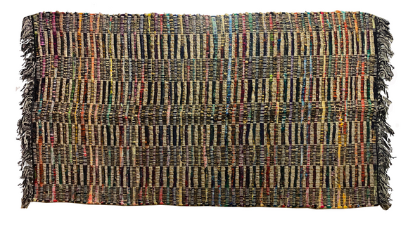 Gajmoti Jute & Cotton Rug, Striped Check Multi-Colour 36x60