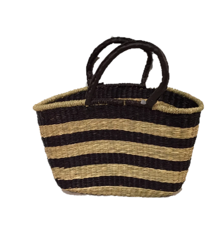 Greener Valley, Seagrass Oval Bag Brown Stripe