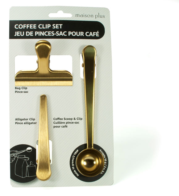 Gold Coffee Bag Scoop/Clip Set, 3pc
