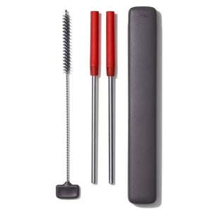 OXO Travel Straws, Set of 2 w/Grey Case + Brush