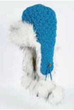 RMO Blue Hat w/Grey Fur Trim & Ear Flaps & Pom Poms