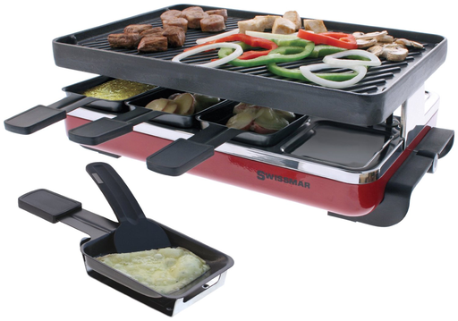 Classic 8-Person Raclette w/Cast Iron Grill Plate, Red