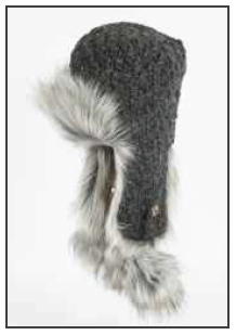 RMO Grey Fur Trimmed Trapper Hat w/ Long Ear Flaps & Pom Poms