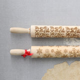 Vintage Christmas Embossed Rolling Pin, 15"