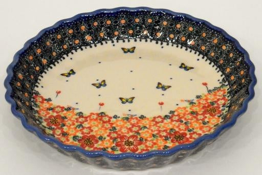 Pie / Tart Dish, 25cm, Red Flowers & Butterflies