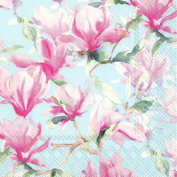 Cocktail Napkin - Magnolia Poesie, Light Blue