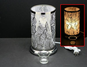 Touch Sensor Lamp - Silver Feather w/Scented Oil Holder, 9.5"