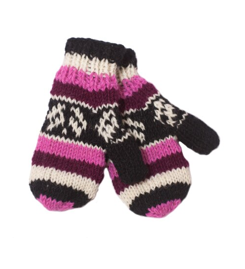 Wool Knitted Gloves, Kids Size - Pink