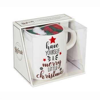Ceramic Cup and Sock Gift set, 12oz, Merry Little Christmas
