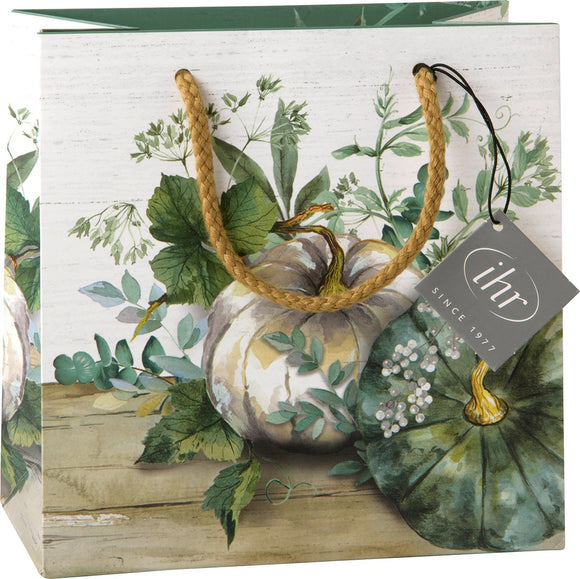 IHR Gift Bag, Green & White Pumpkin, 18x10x18
