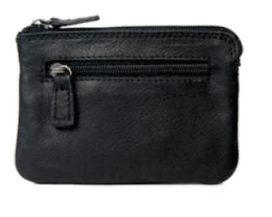 Rugged Earth Black Leather Card-Size, ID/Coin Slim Zip Wallet, Style 88004