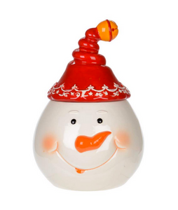 Snowman Head Cookie Jar w/Jingle Ball Hat, 7x10"