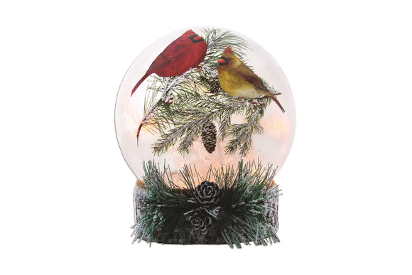 Christmas Cardinals Large Pre-Lit Glass Ball