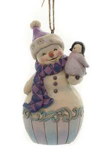 Jim Shore Snowman w/ Penguin Ornament, 4.5" H