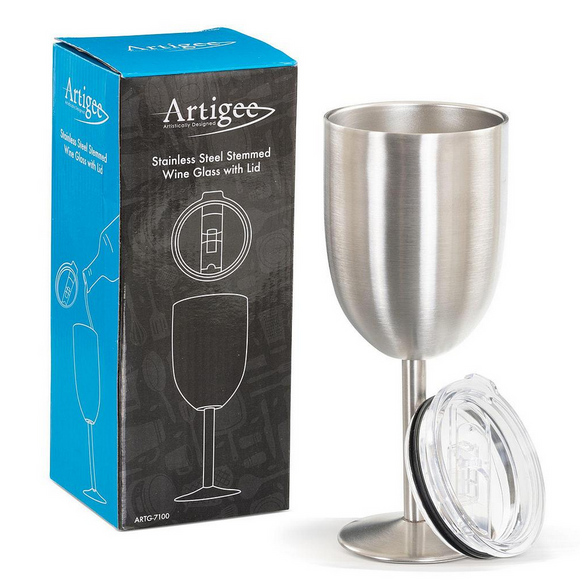 Artigee Double Walled Stainless Steel Wine Cup w/Lid