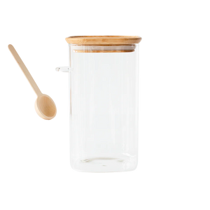 Glass Storage Canister W/Bamboo Lid & Measuring Spoon