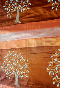 India Bed Cover w/ 2 Pillowshams,  Autumnal Copper Tree Silk, 80" x 100"