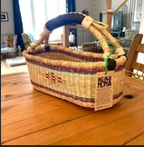 Big Blue Moma Bread Basket, Natural & Stripes