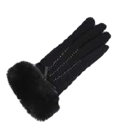 RMO Ladies Black Wool & Faux Fur Trimmed Dress Gloves, Large