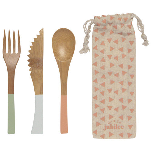 On The Go Bamboo Cutler Set, Flora 3pc