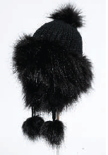 RMO Black Wool Hat w/ Fur Trim, Pom Pom & Ear Flaps