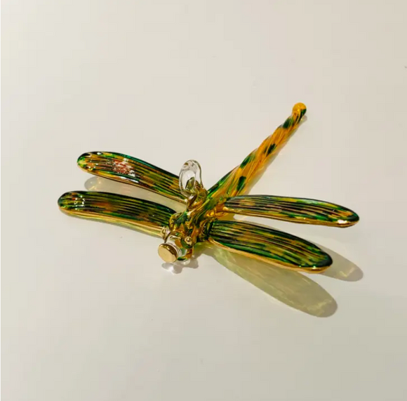 Dandarah Blown Glass Ornament, Yellow & Green Dragonfly