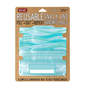Re-Usable Snack/Sandwich Bags, Set/4, Aqua