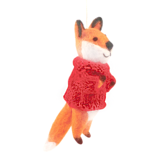 Hamro Felt Ornament, Red Sweater Fox