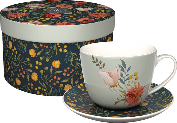 IHR Bone China Tea Cup & Saucer w/Giftbox, Flower Story