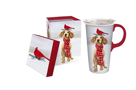 Ceramic Travel Cup w/Tritan Lid & Gift Box, 17oz Christmas Dog
